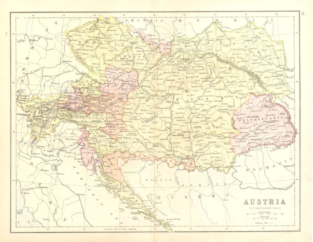 AUSTRIA. Hungary map 1870 old antique vintage plan chart