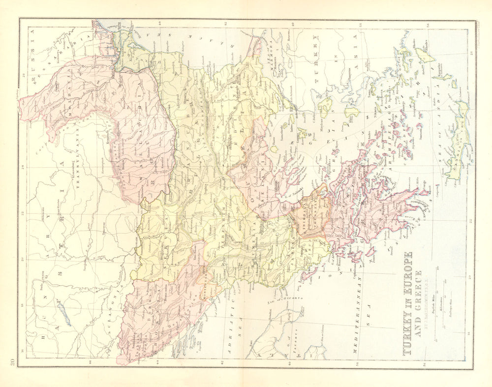 BALKANS. Turkey in Europe & Greece 1870 old antique vintage map plan chart