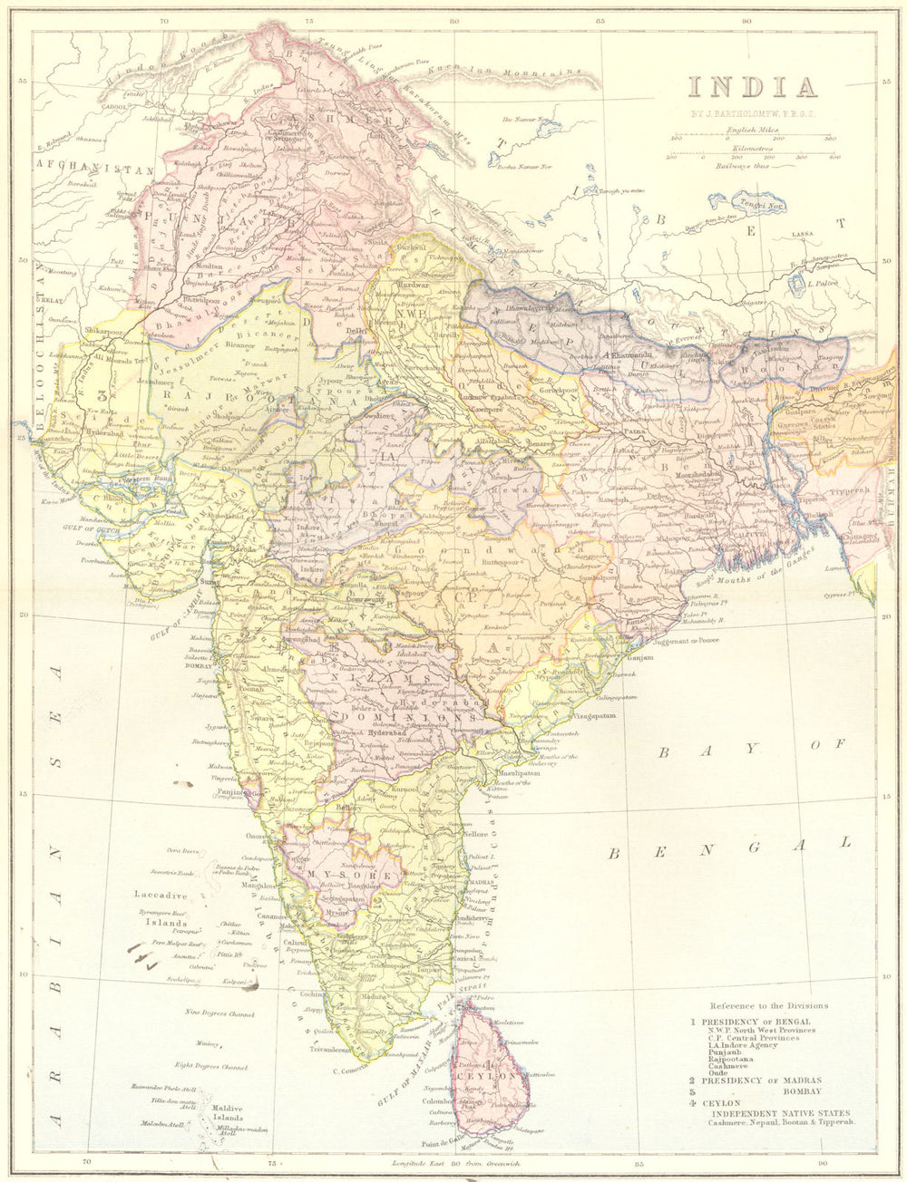 INDIA. India 1870 old antique vintage map plan chart