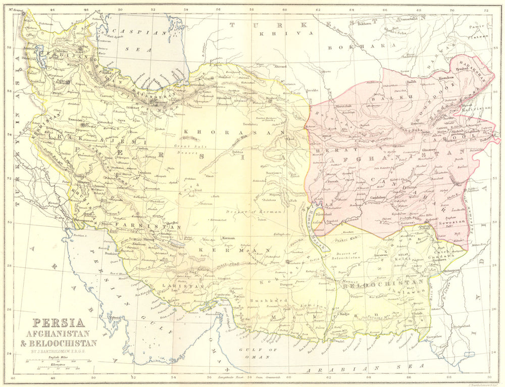 IRAN. Afghanistan & Baluchistan 1870 old antique vintage map plan chart