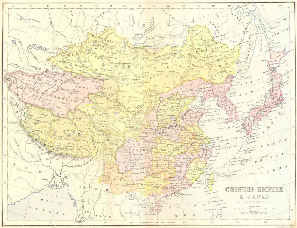 JAPAN. China 1870 old antique vintage map plan chart
