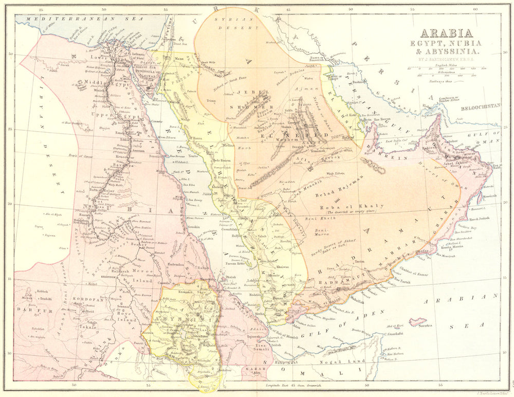 EGYPT. Arabia, Nubia & Abyssinia 1870 old antique vintage map plan chart