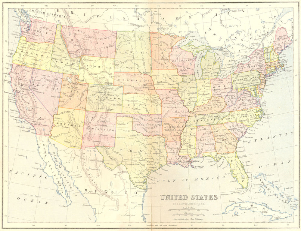 USA. US 1870 old antique vintage map plan chart