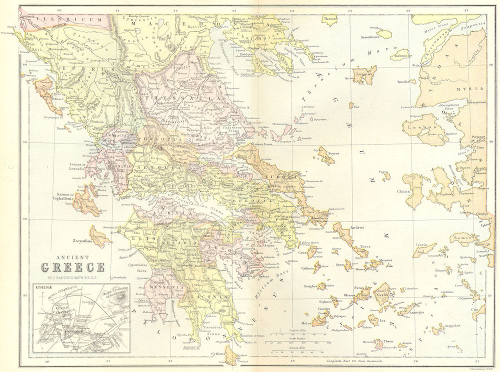 GREECE. Ancient 1870 old antique vintage map plan chart