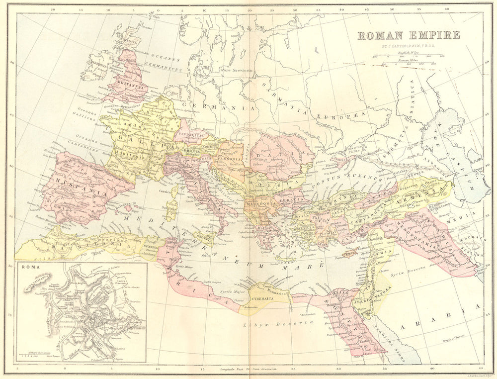 EUROPE. Ancient Roman Empire 1870 old antique vintage map plan chart