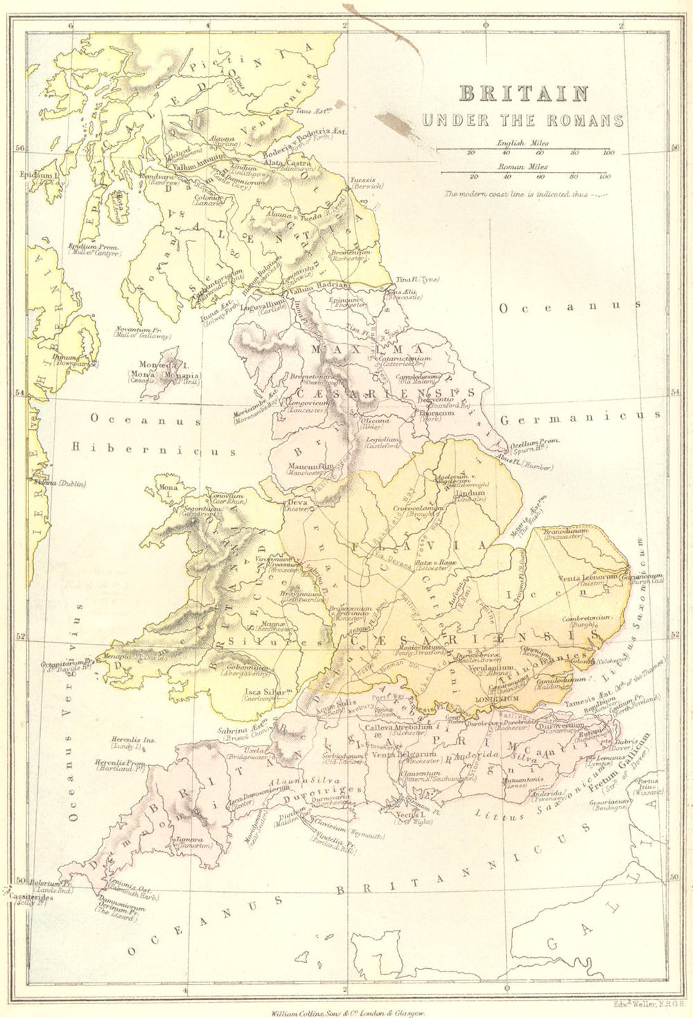 UK. Britain under Romans 1870 old antique vintage map plan chart