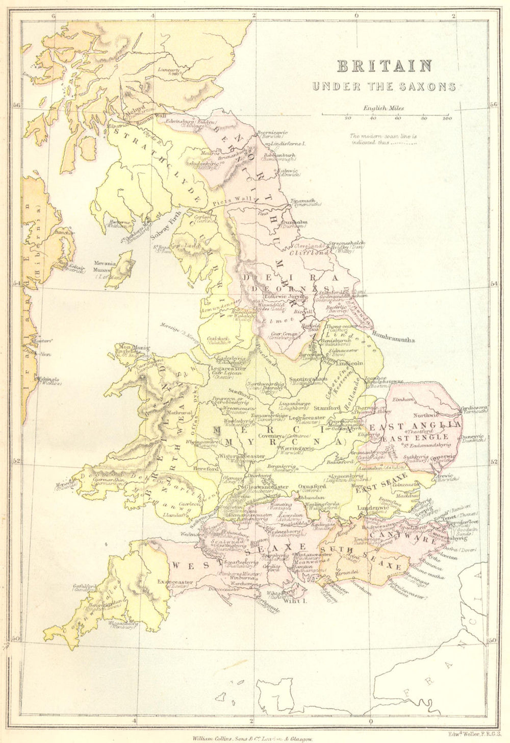 UK. Britain under Saxons 1870 old antique vintage map plan chart