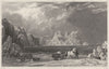 CORNWALL. Treryn-Castle from Port Carnow Cove; Logan Rock in the distance 1831