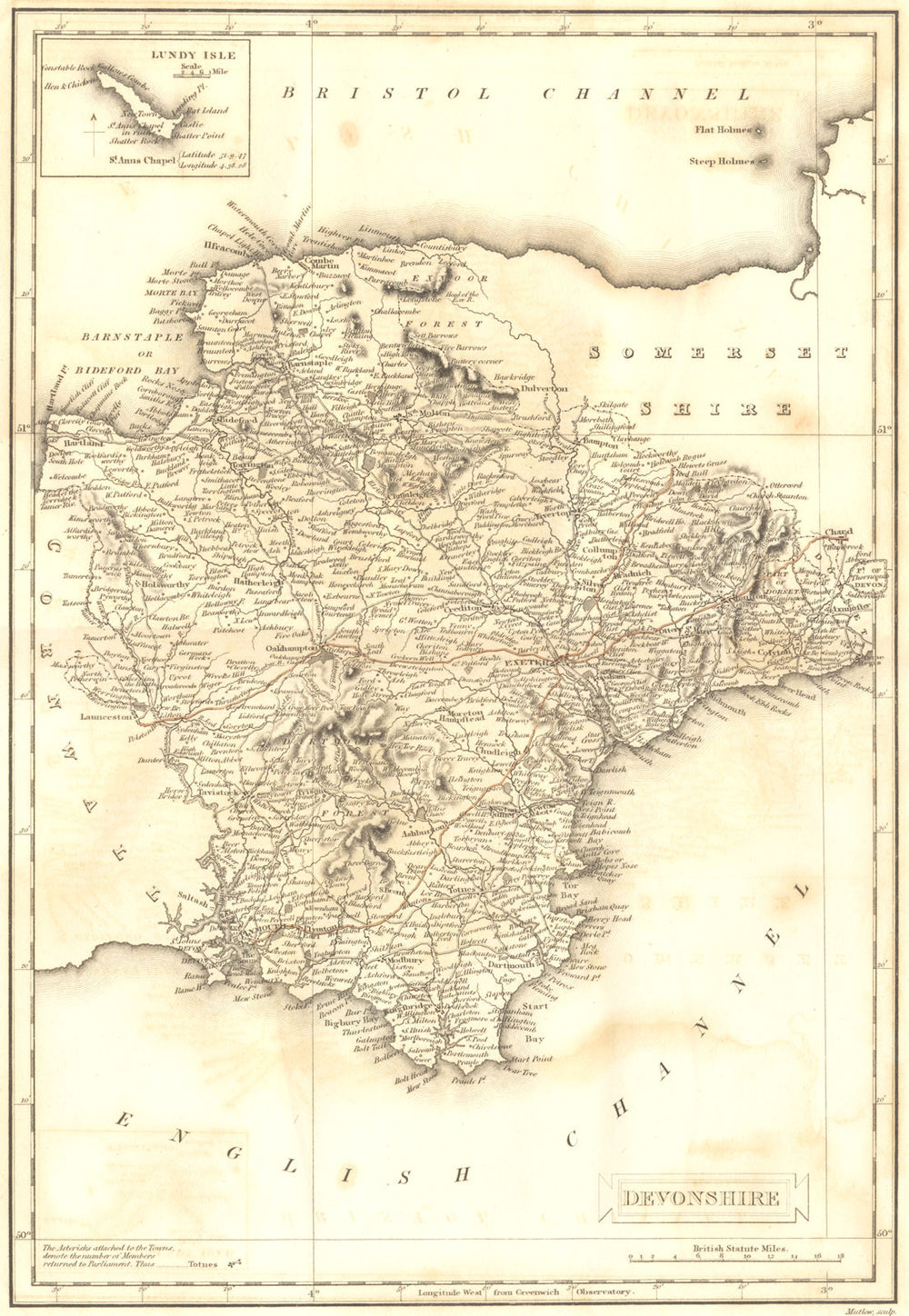 DEVON. Lundy Isle 1822 old antique vintage map plan chart