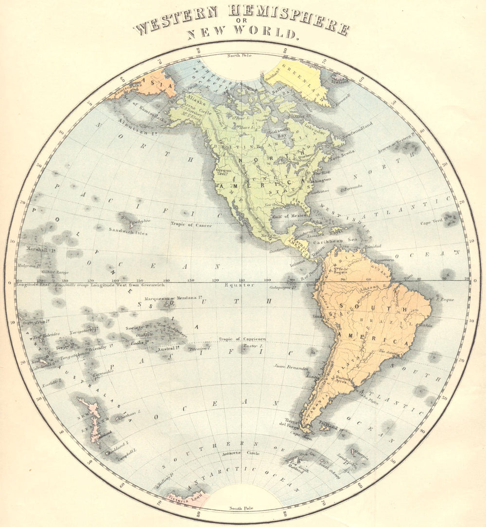 WORLD. West Hemisphere New 1870 old antique vintage map plan chart
