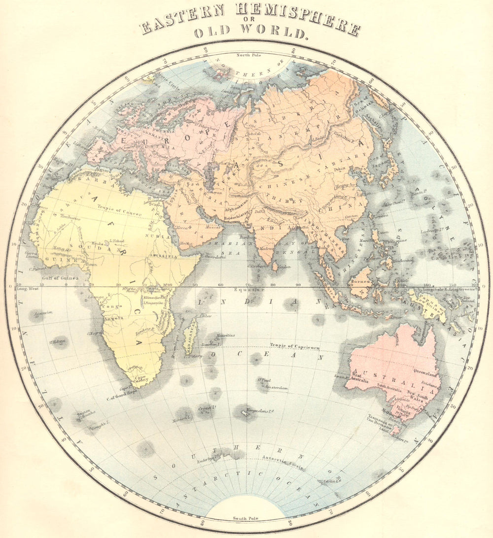 WORLD. East Hemisphere 1870 old antique vintage map plan chart