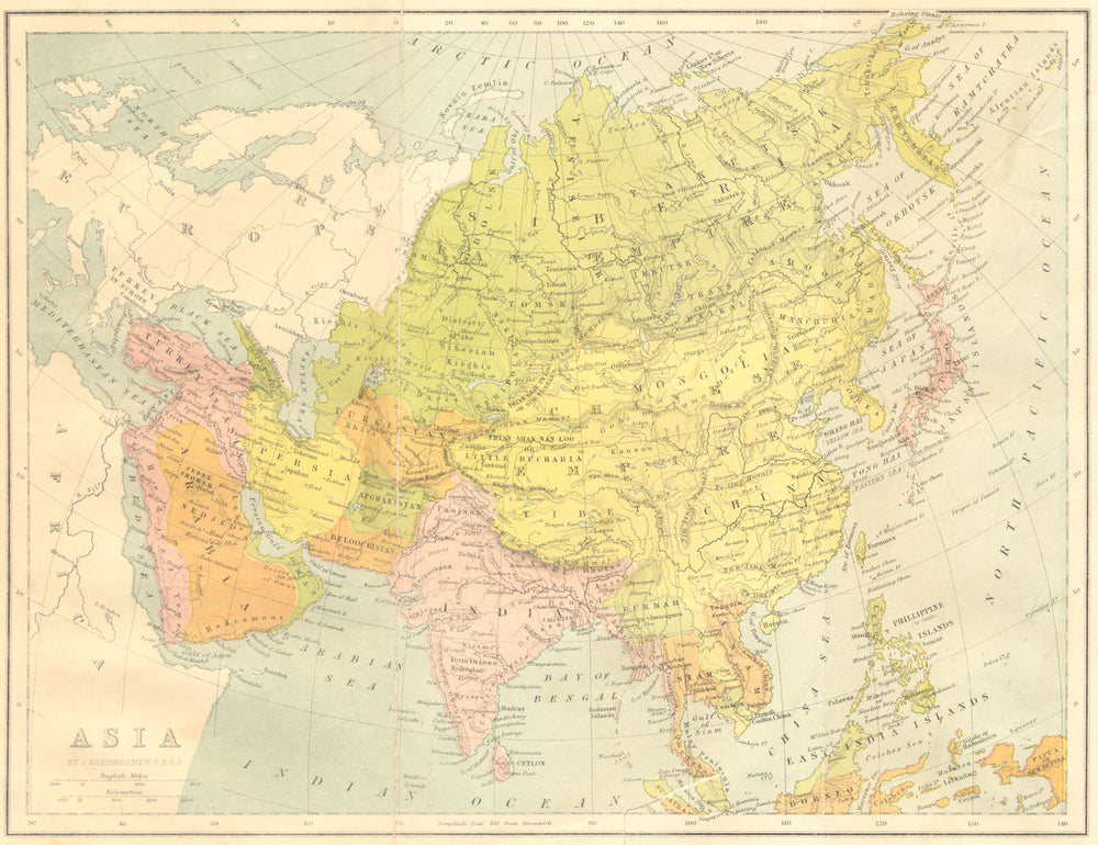 ASIA. Map of 1870 old antique vintage plan chart