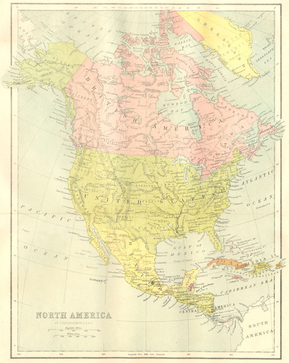 NORTH AMERICA. Map 1870 old antique vintage plan chart