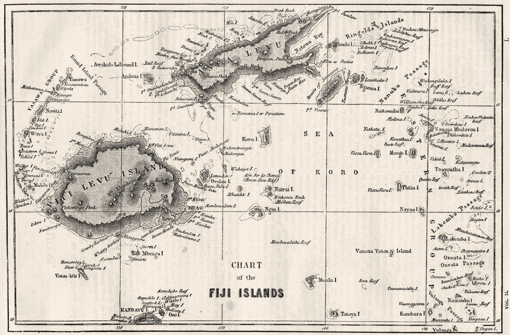 FIJI. Chart of Islands 1870 old antique vintage map plan