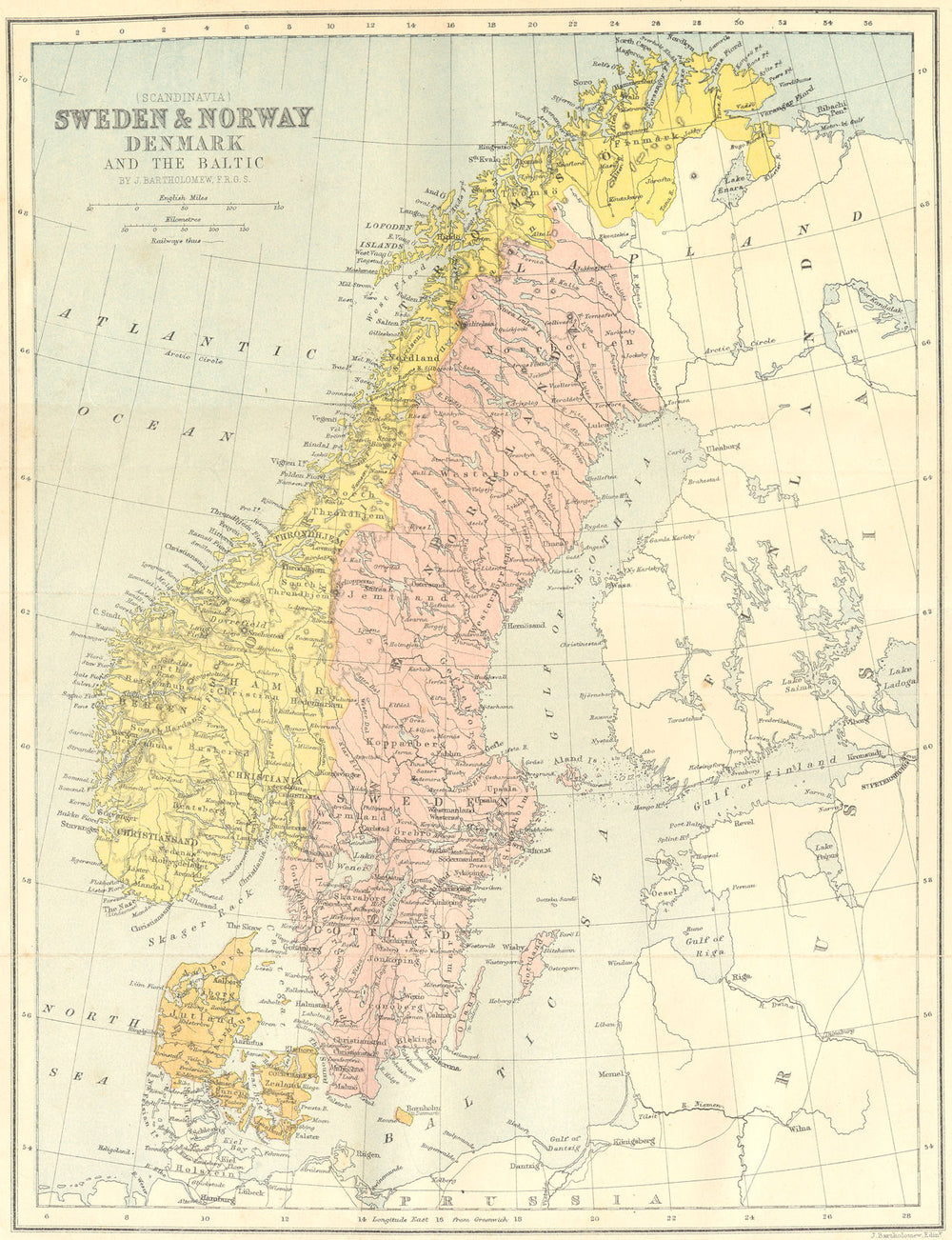 SWEDEN. & Norway Denmark & Baltic 1871 old antique vintage map plan chart