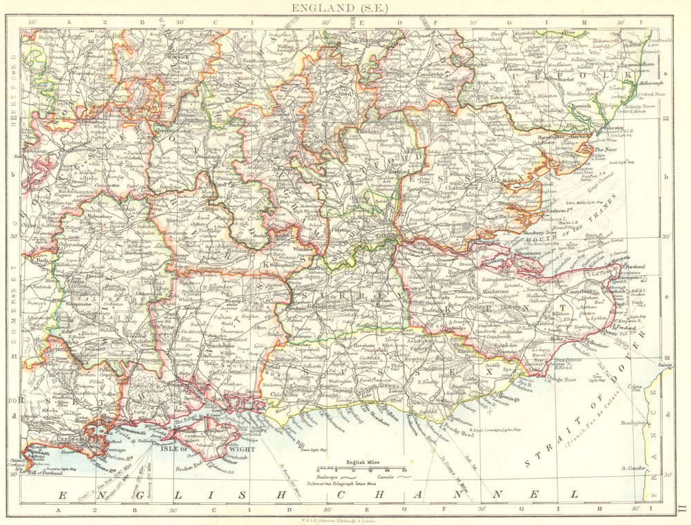 SOUTH EAST ENGLAND. Home counties. Thames valley & estuary. JOHNSTON 1899 map