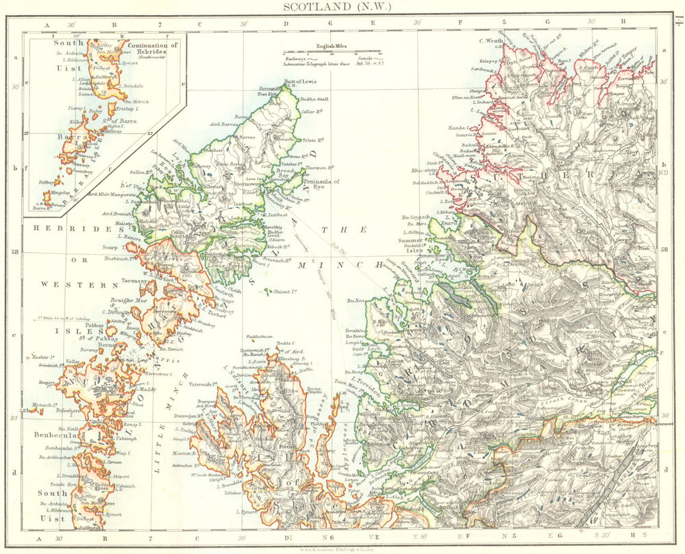 HEBRIDES. Skye Harris Lewis Uist Cromarty Highlands Scotland. JOHNSTON 1899 map