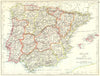 SPAIN AND PORTUGAL. Iberia. Provinces railways. Balearics. JOHNSTON 1899 map