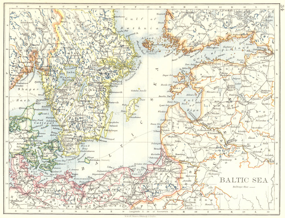 BALTIC SEA. Sweden Prussia Denmark Livonia Courland Finland. JOHNSTON 1899 map
