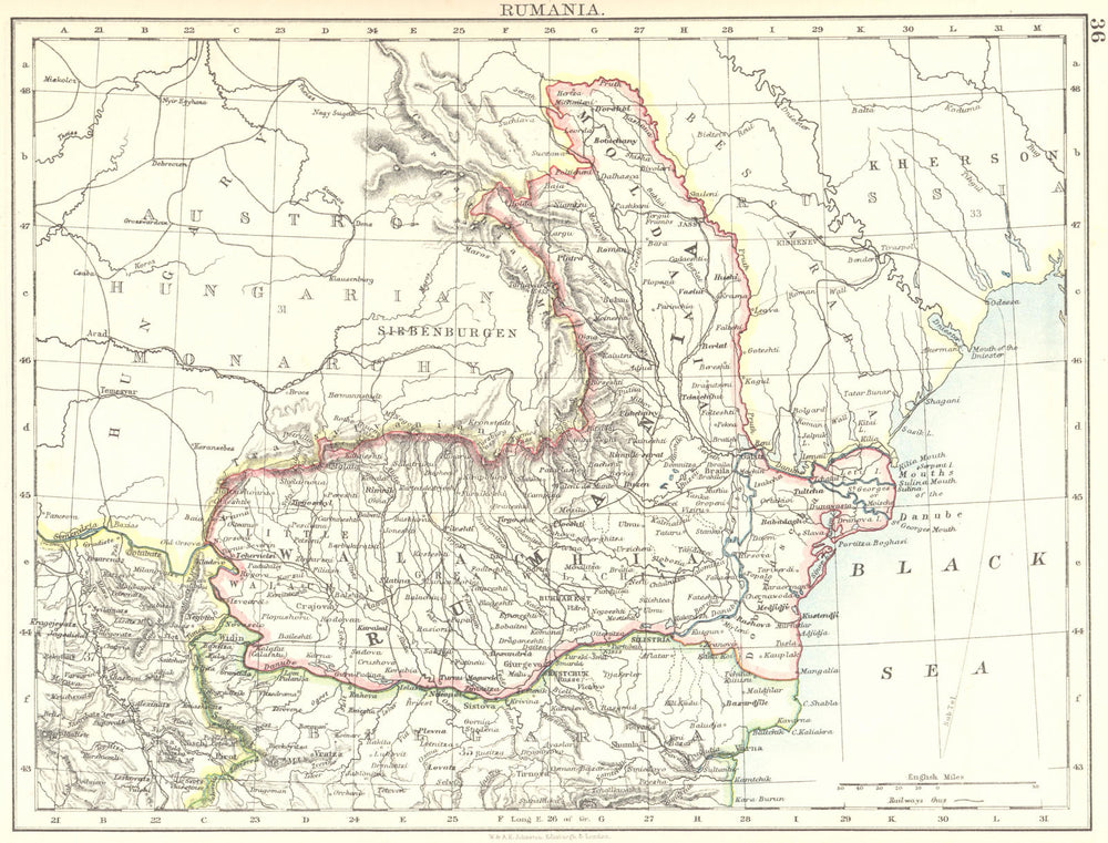 RUMANIA. Romania Wallachia Moldavia Moldova. Railways. JOHNSTON 1899 map