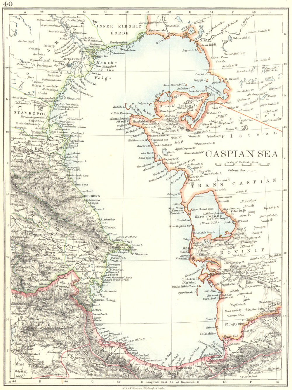 CASPIAN SEA. Baku Persia Astrakan. "Inner Kirghiz Horde". JOHNSTON 1899 map
