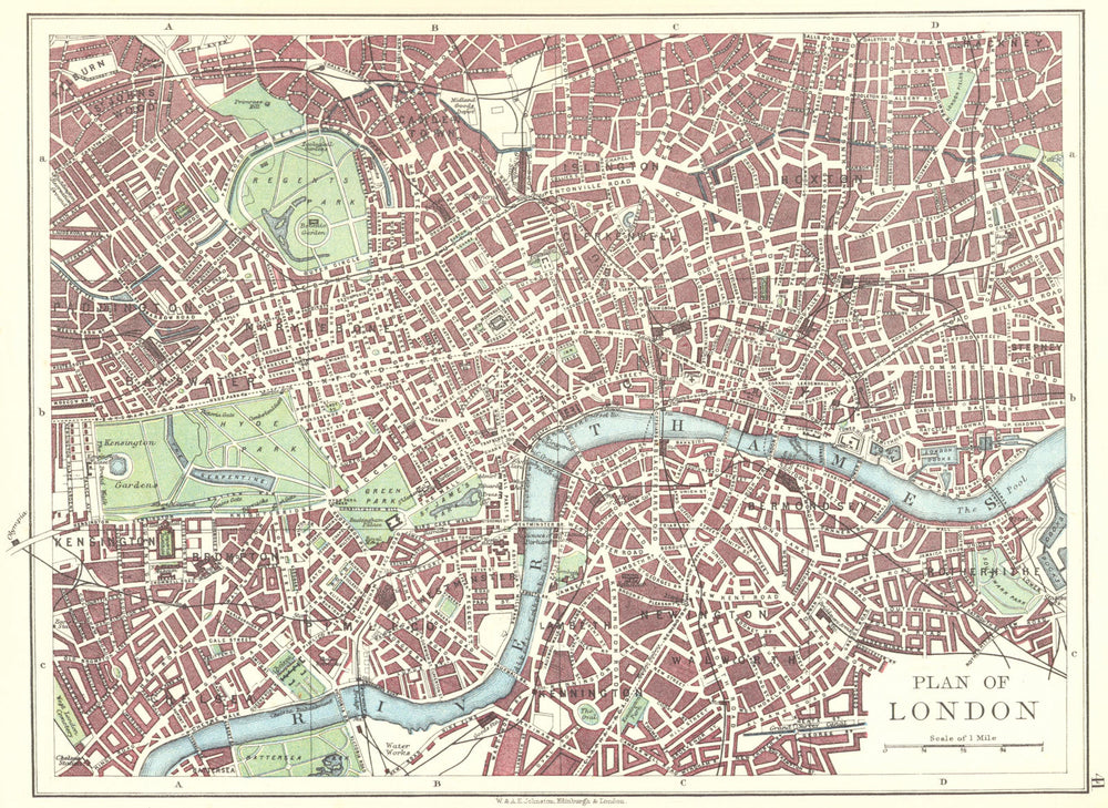 LONDON PLAN.West End Pimlico City Southwark Islington Lambeth.JOHNSTON 1899 map