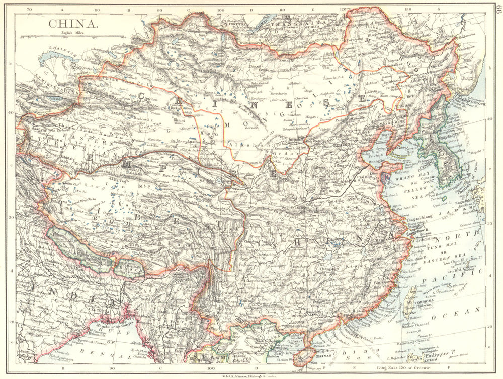 CHINESE EMPIRE. China East Asia Tibet Mongolia East Turkestan Korea 1899 map