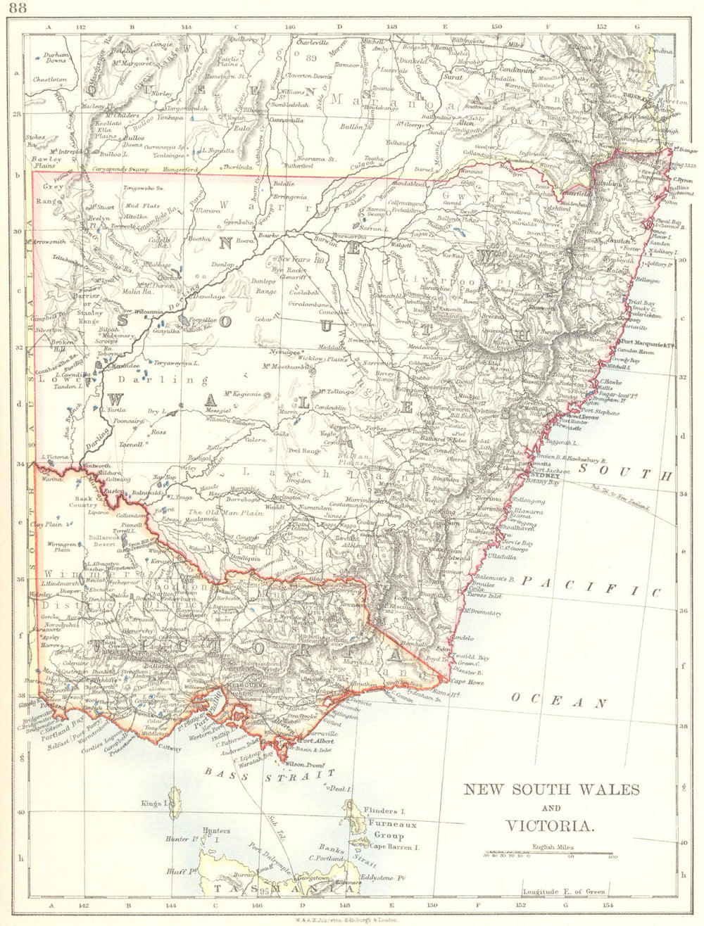 NEW SOUTH WALES & VICTORIA. Shows railways telegraph cables. Australia 1899 map