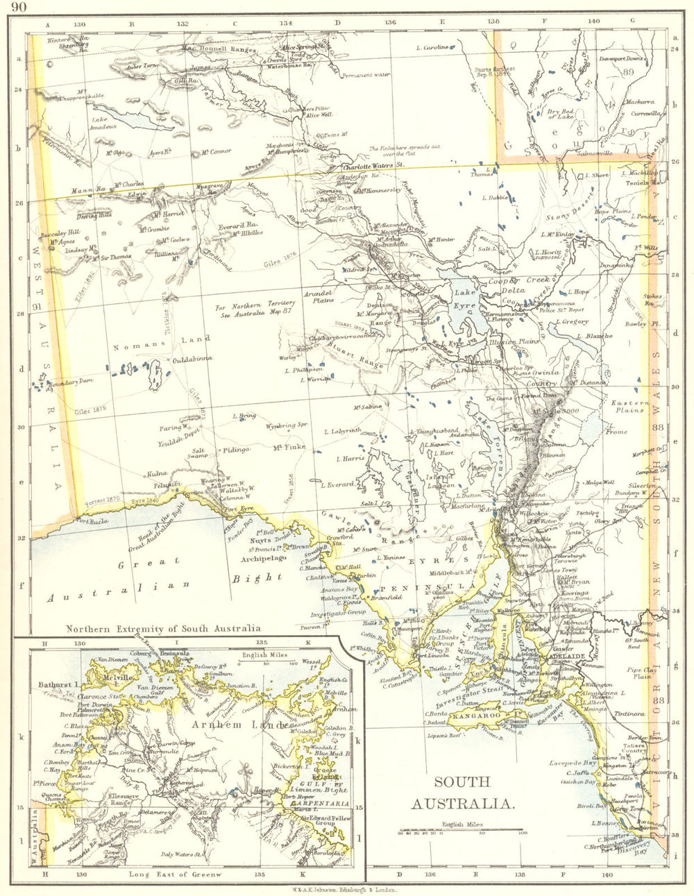 SOUTH AUSTRALIA.Explorer route Sturt Giles Elder Forrest Eyre Tictkins 1899 map