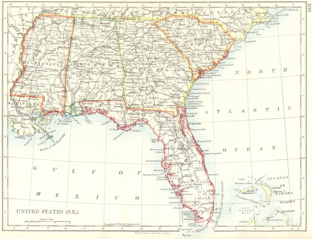 USA DEEP SOUTH. Florida South Carolina Georgia Alabama Mississippi USA 1899 map