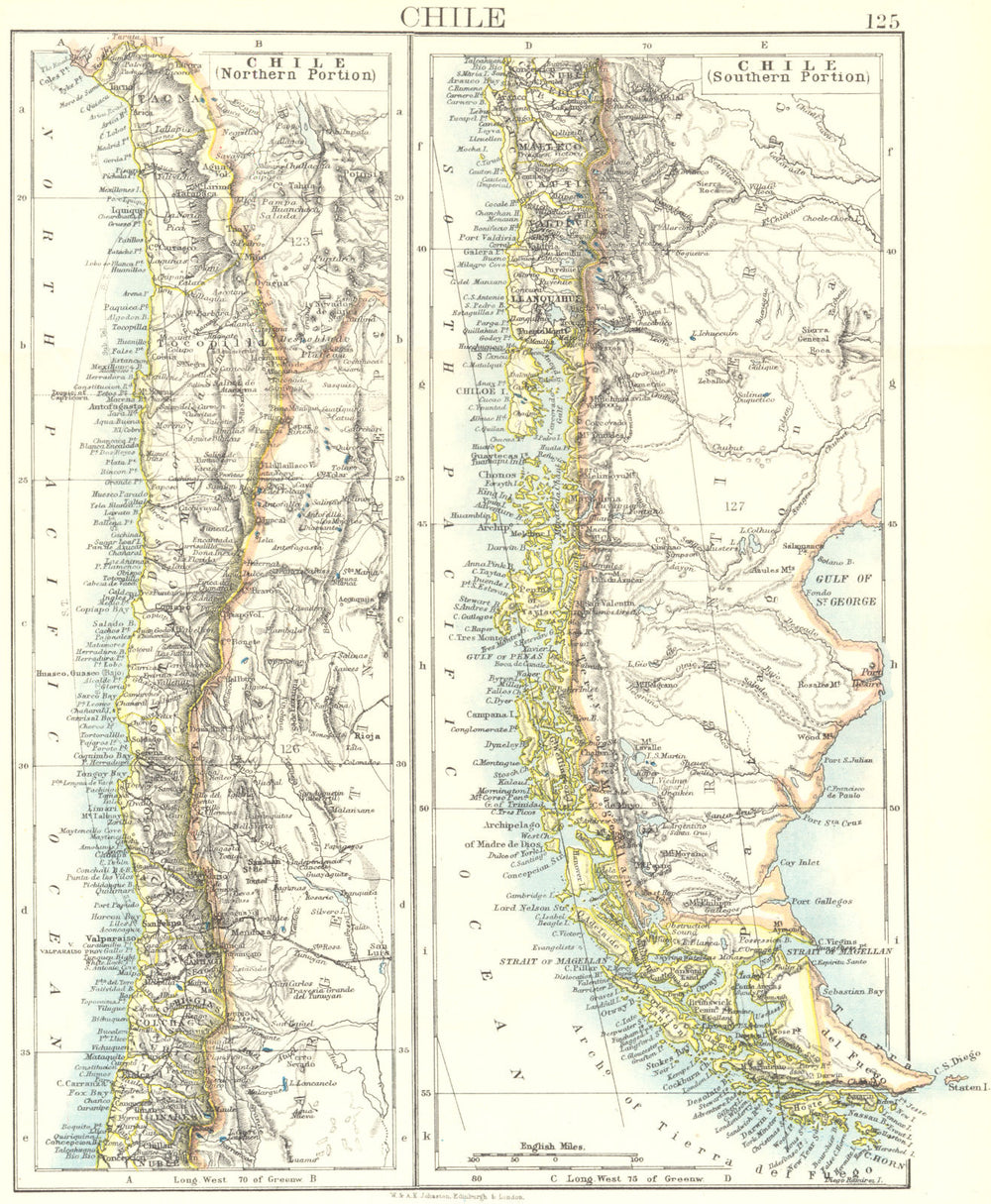 CHILE. Patagonia Cape Horn Tierra del Fuego. Steamship routes.JOHNSTON 1899 map