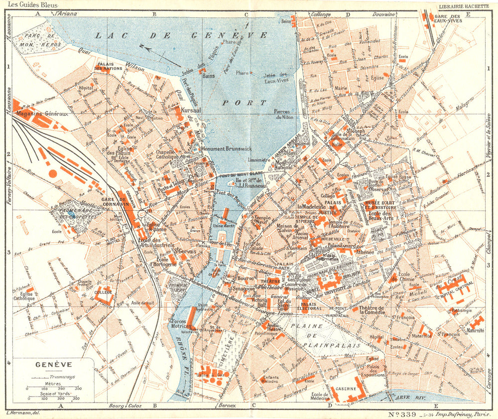 SWITZERLAND. Genève(Geneva) Suisse 1934 old vintage map plan chart