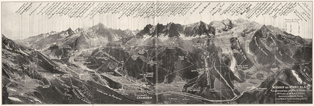 HAUTE-SAVOIE. Chamonix. Massif du Mont Blanc 1934 old vintage map plan chart
