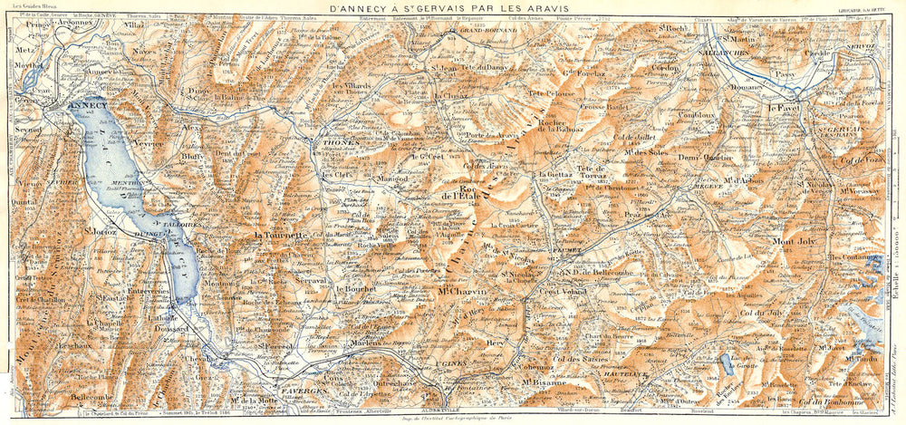 HAUTE-SAVOIE. D'Annecy a St Gervais par Aravis 1934 old vintage map plan chart