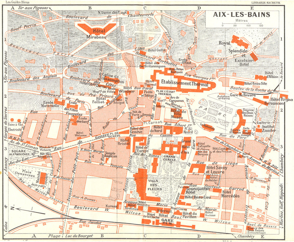 SAVOIE. Aix-Les-Bains 1934 old vintage map plan chart