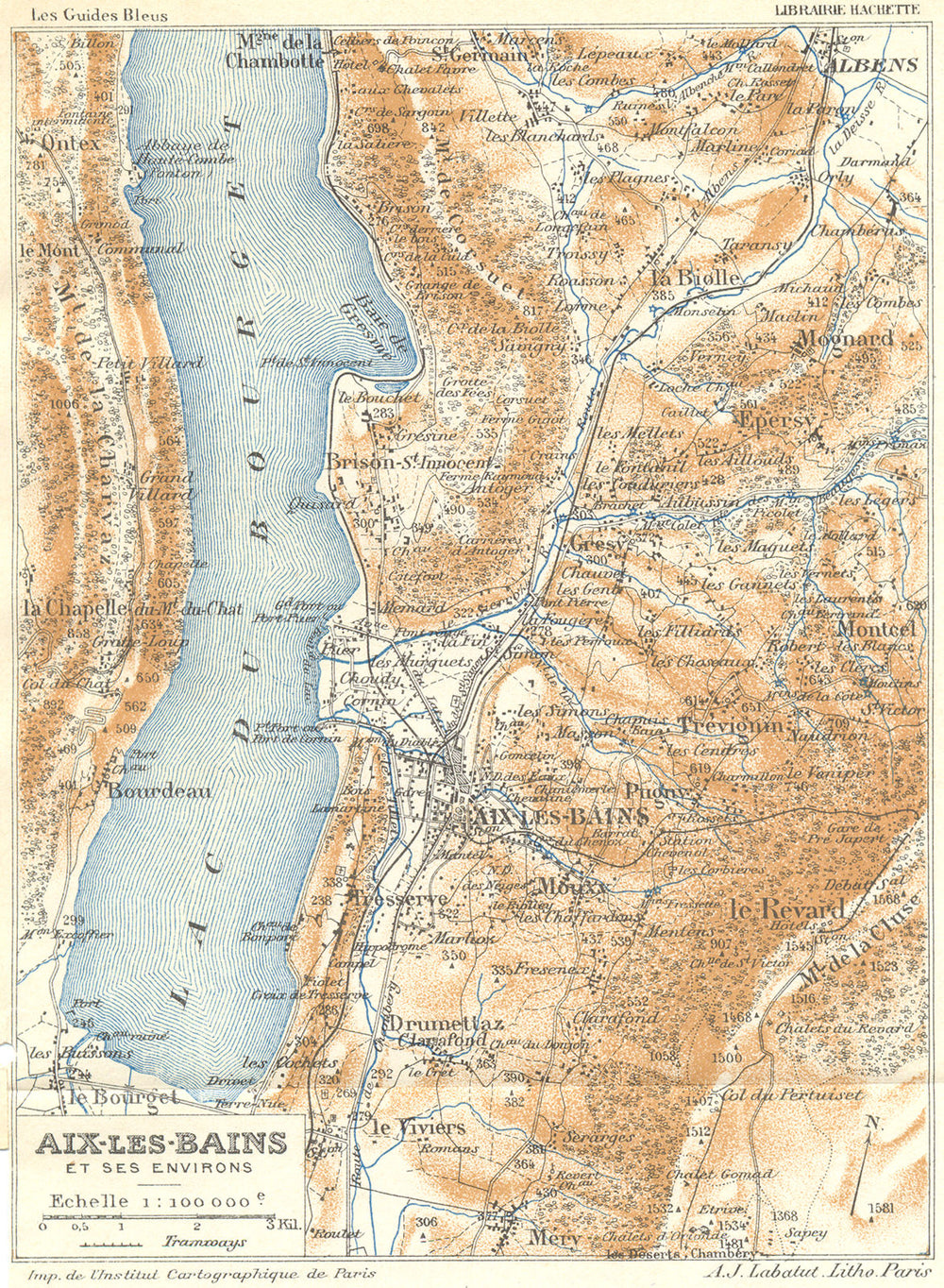 SAVOIE. Aix-Les-Bains 1934 old vintage map plan chart