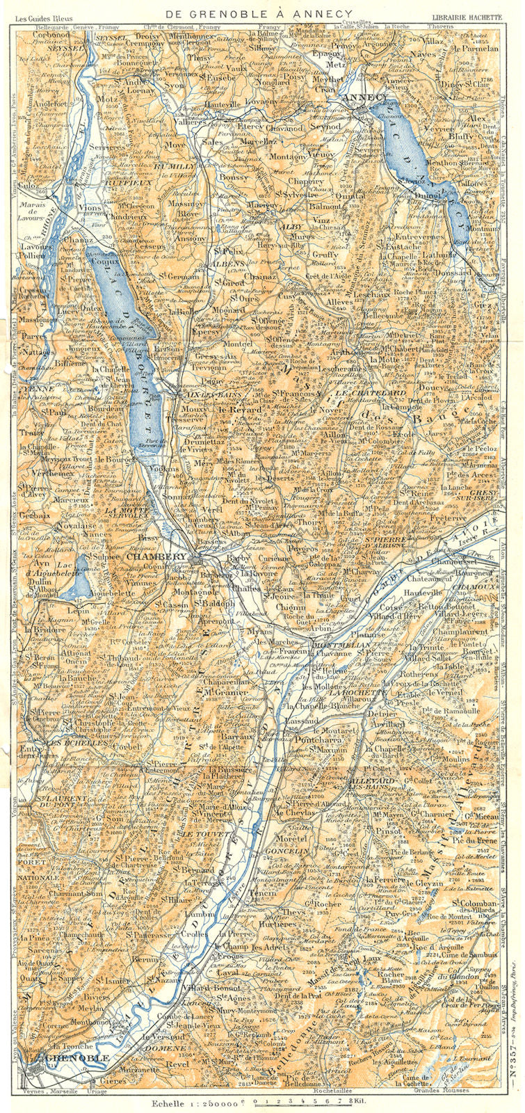 ISÈRE. Massif Bauges. De Grenoble a Annecy 1934 old vintage map plan chart