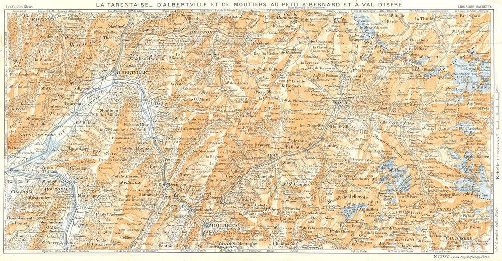 TARENTAISE. Albertville St Bernard Val D'Isere 1934 old vintage map plan chart