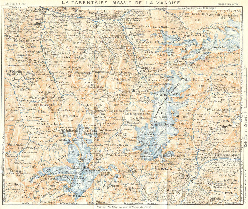 SAVOIE. Tarentaise-Massif de Vanoise 1934 old vintage map plan chart