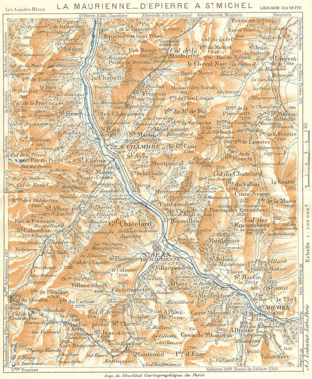 MAURIENNE. Chambéry Modane. D'Epierre St Michel 1934 old vintage map chart