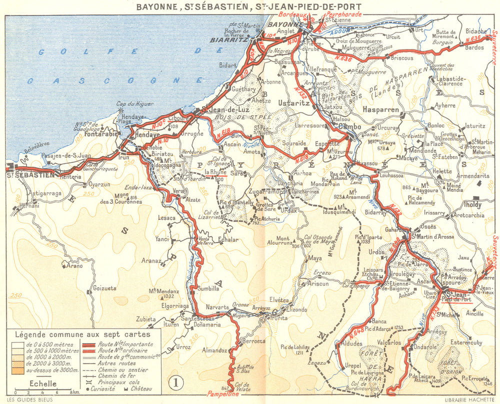 BAYONNE. St Sebastien, Jean-Pied-de-port 1951 old vintage map plan chart