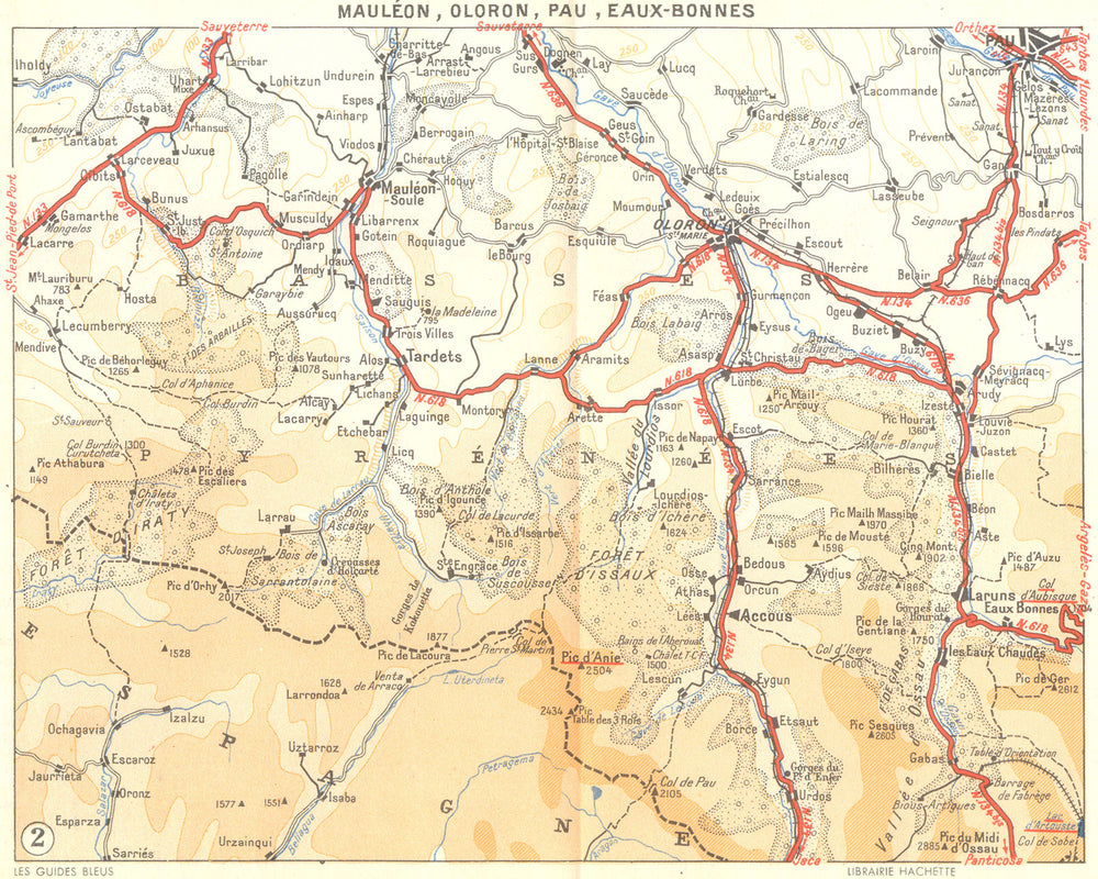 PAU. Mauleon, Oloron, Eaux-Bonnes 1951 old vintage map plan chart