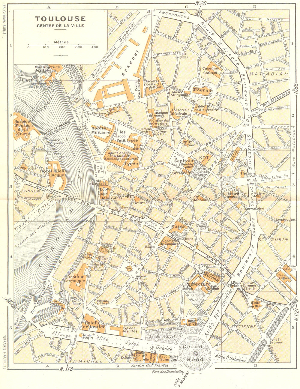 HAUTE-GARONNE. Toulouse. Centre de Ville 1951 old vintage map plan chart