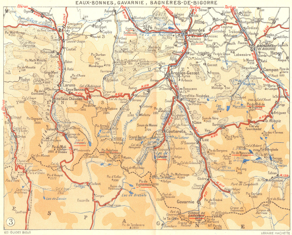 PYRÉNÉES-ATLANTIQUES. Eaux-Bonnes, Gavarnie 1951 old map plan chart
