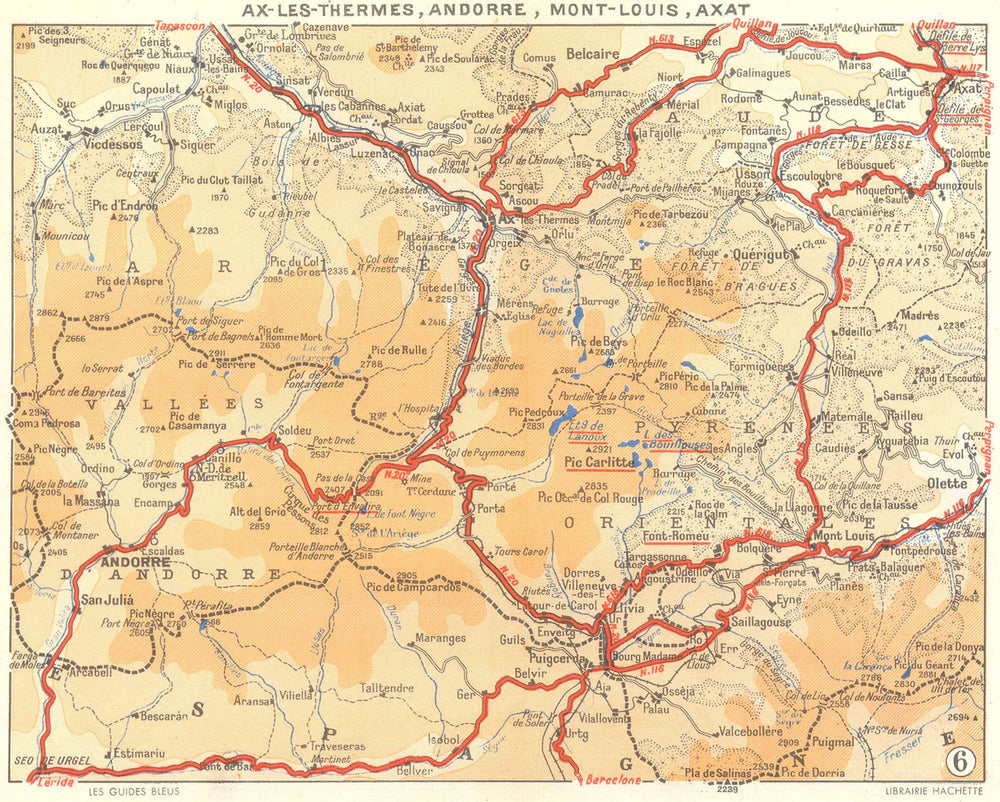 ARIEGE. Ax-Thermes. Andorre, Mont-Louis, Axat 1951 old vintage map plan chart