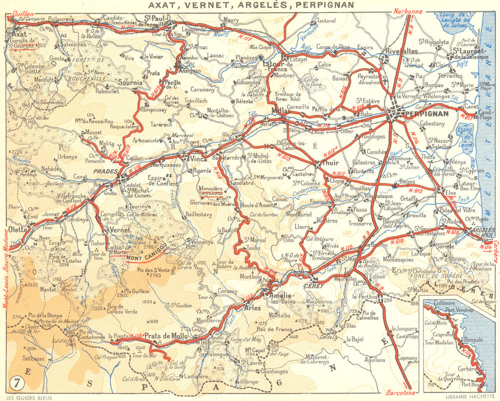 PERPIGNAN. Axat, Vernet, Argeles 1951 old vintage map plan chart