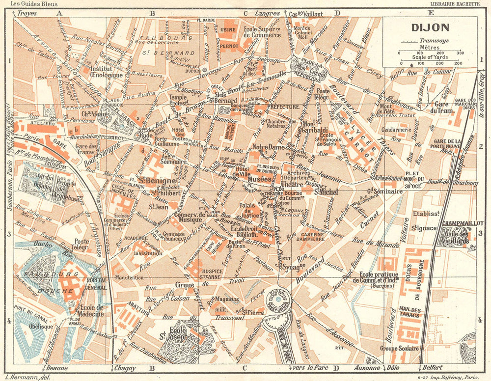CÔTE-D'OR. Dijon 1924 old antique vintage map plan chart