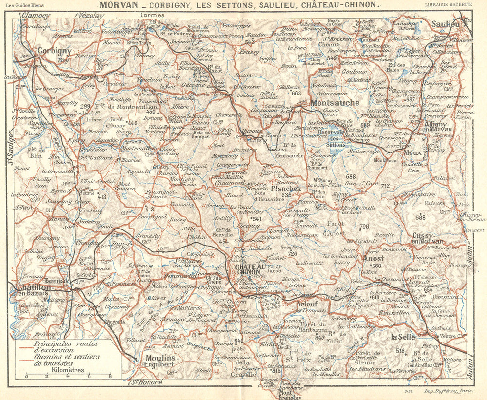NIÈVRE. Morvan-Corbigny, Settons, Saulieu, Chinon 1924 old antique map chart