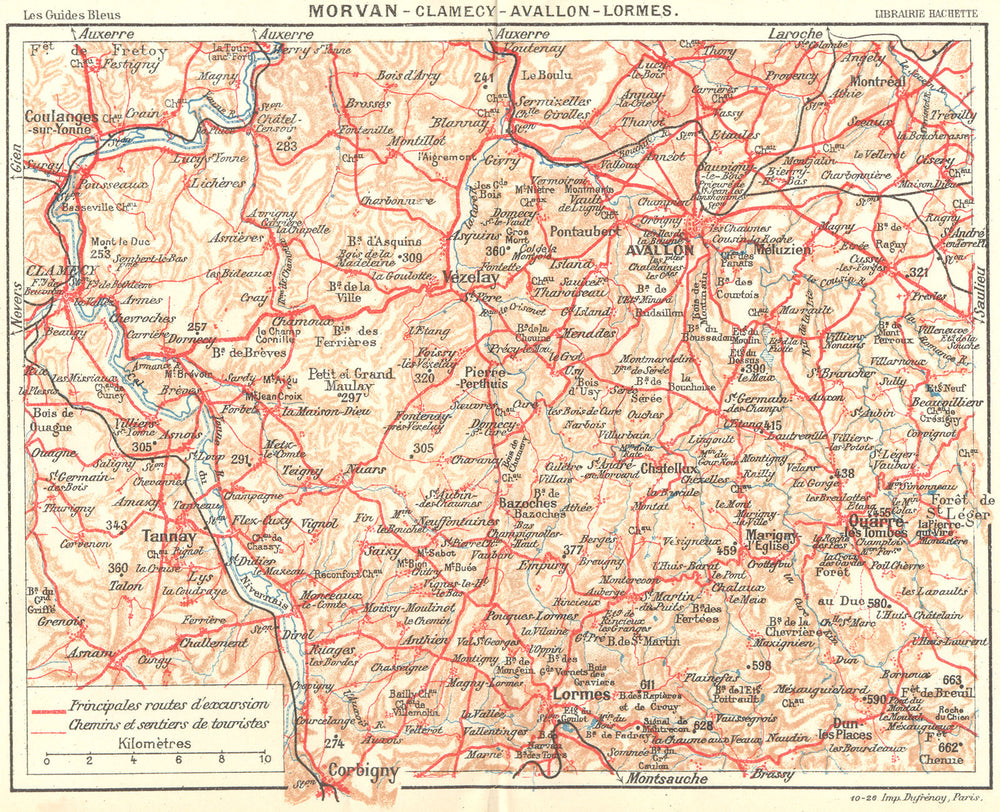 NIÈVRE. Avallon. Morvan-Clamecy-Lormes 1924 old antique vintage map plan chart
