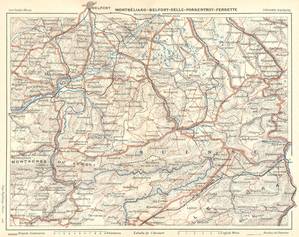 BELFORT. Montbéliard-Delle-Porrentruy-Ferrette 1924 old antique map plan chart